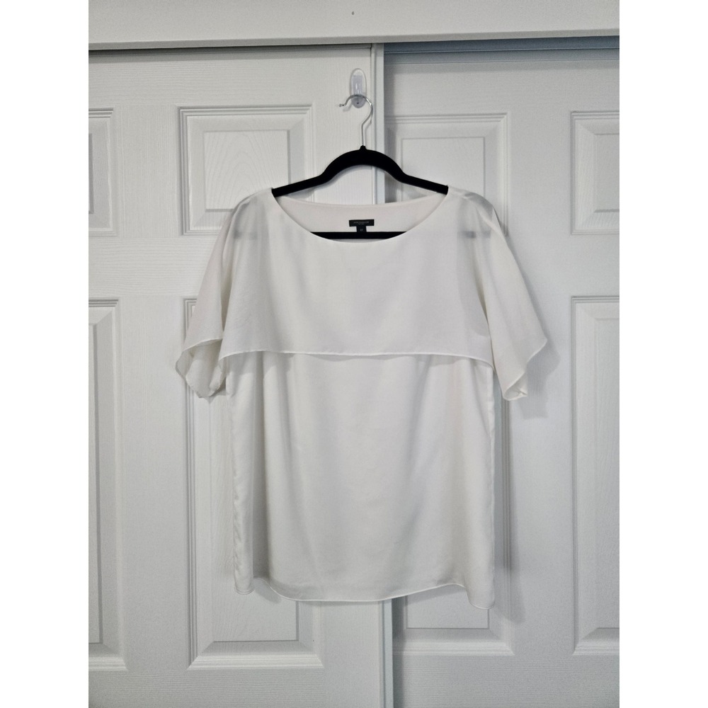 Ann Taylor White Layered Chiffon Short Sleeve Cape Blouse Scoop Neck Top 12